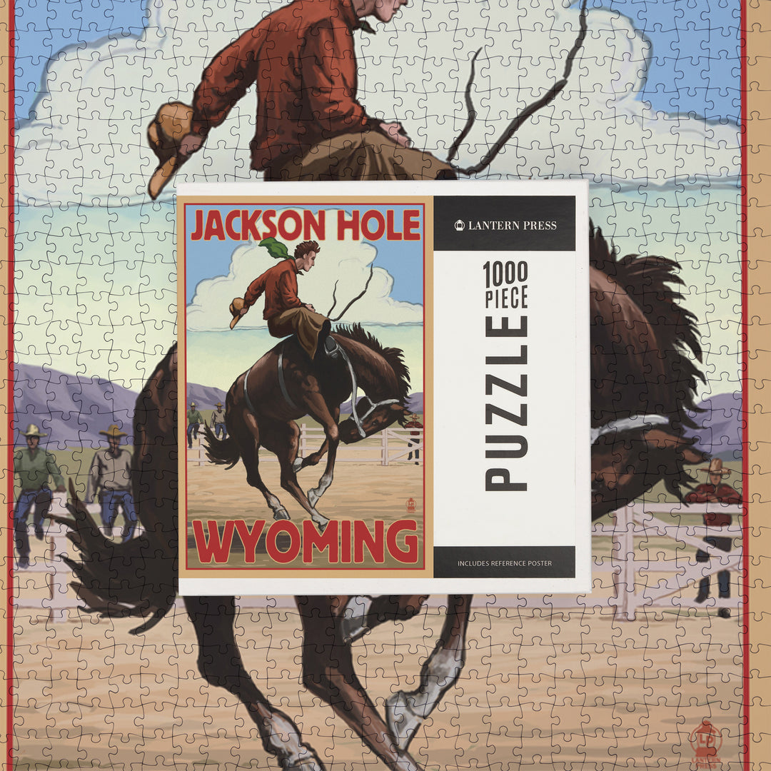 Jackson Hole, Wyoming, Bucking Bronco, Jigsaw Puzzle Puzzle Lantern Press 