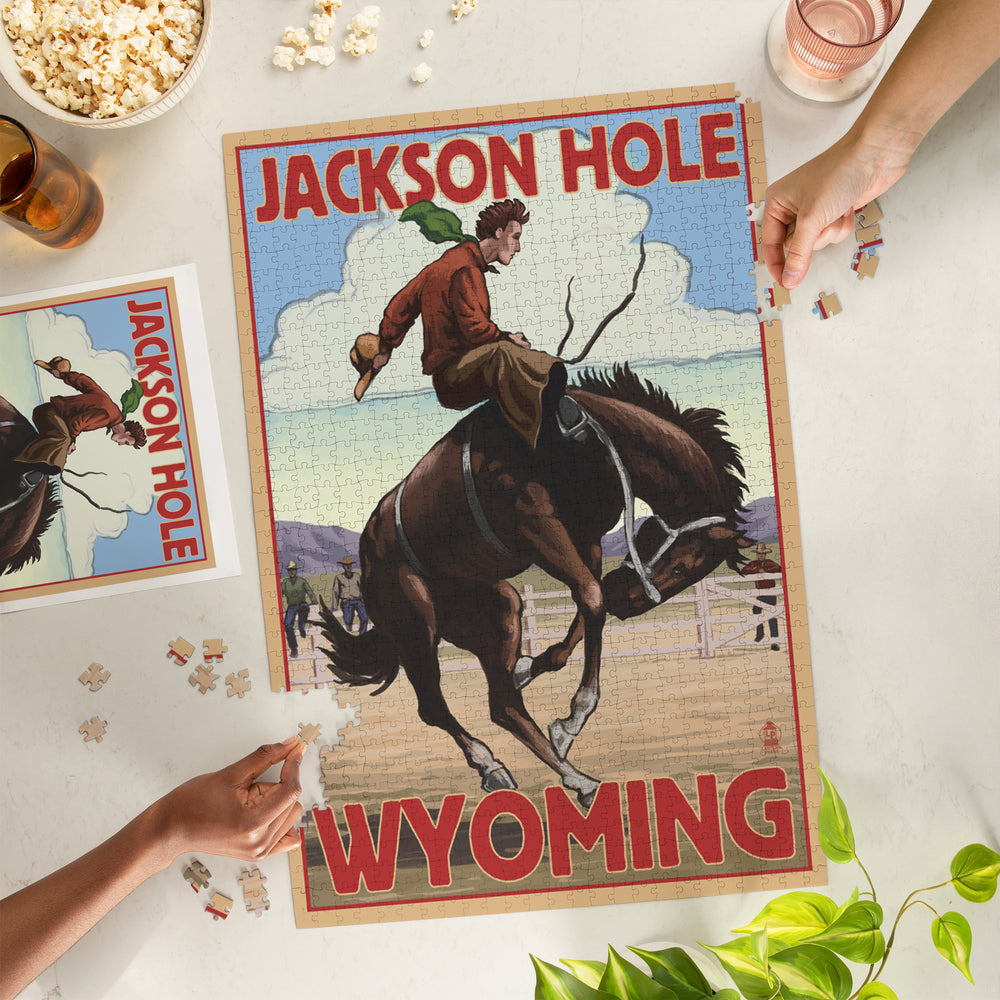 Jackson Hole, Wyoming, Bucking Bronco, Jigsaw Puzzle Puzzle Lantern Press 