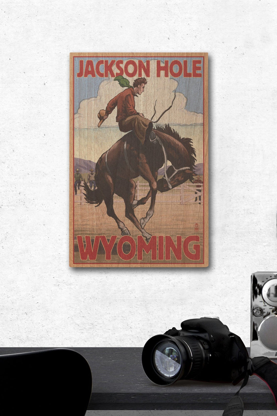 Jackson Hole, Wyoming, Bucking Bronco, Lantern Press Artwork, Wood Signs and Postcards Wood Lantern Press 12 x 18 Wood Gallery Print 
