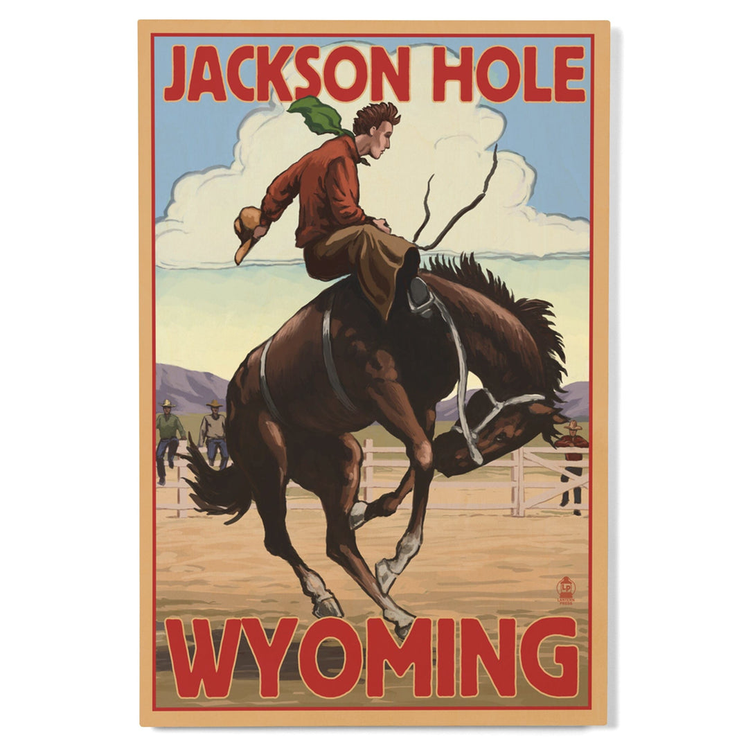 Jackson Hole, Wyoming, Bucking Bronco, Lantern Press Artwork, Wood Signs and Postcards Wood Lantern Press 