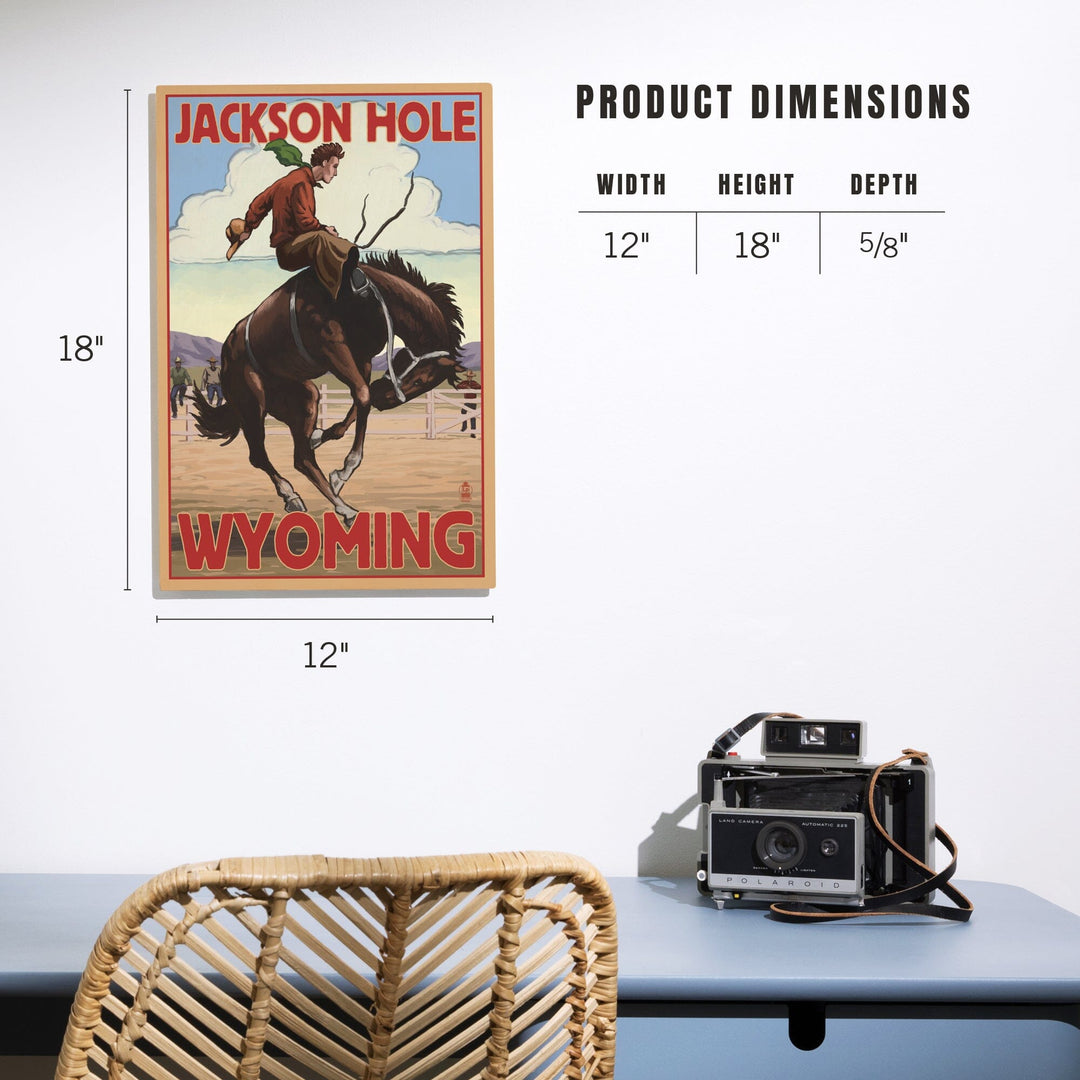 Jackson Hole, Wyoming, Bucking Bronco, Lantern Press Artwork, Wood Signs and Postcards Wood Lantern Press 