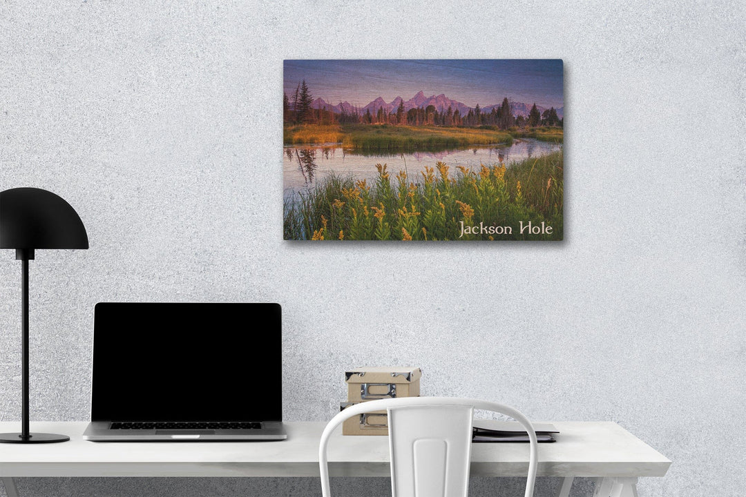 Jackson Hole, Wyoming, Flower Foreground, Lantern Press Photography, Wood Signs and Postcards Wood Lantern Press 12 x 18 Wood Gallery Print 