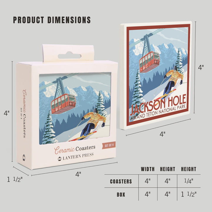 Jackson Hole, Wyoming, Grand Teton National Park, Skiing, Coasters Coasters Lantern Press 