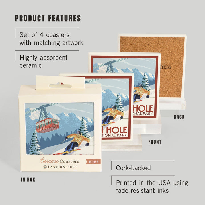 Jackson Hole, Wyoming, Grand Teton National Park, Skiing, Coasters Coasters Lantern Press 