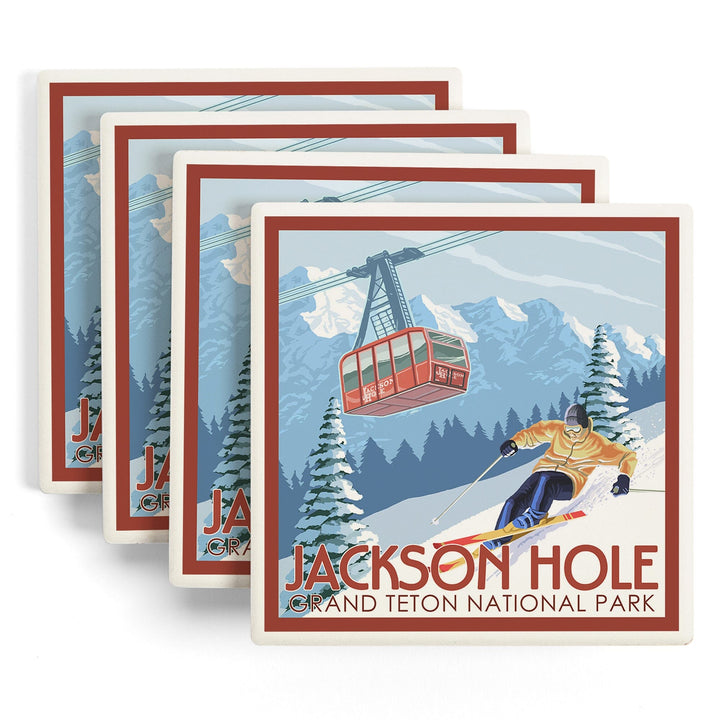 Jackson Hole, Wyoming, Grand Teton National Park, Skiing, Coasters Coasters Lantern Press 