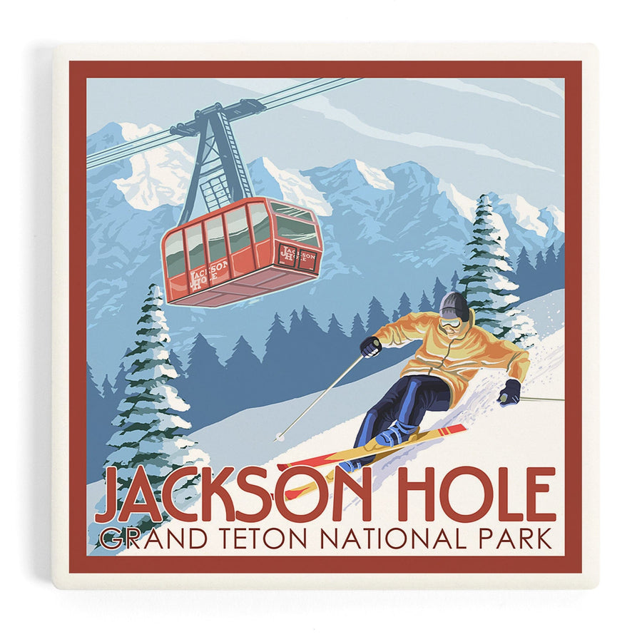 Jackson Hole, Wyoming, Grand Teton National Park, Skiing, Coasters Coasters Lantern Press 