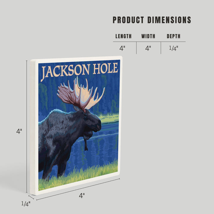 Jackson Hole, Wyoming, Moose at Night, Coasters Coasters Lantern Press 