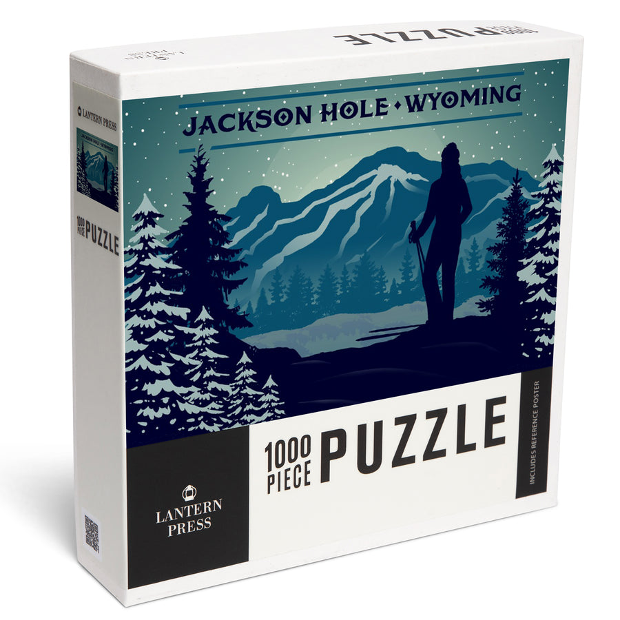 Jackson, Hole, Wyoming, Skier and Mountain, Vector Silhouette, Jigsaw Puzzle Puzzle Lantern Press 