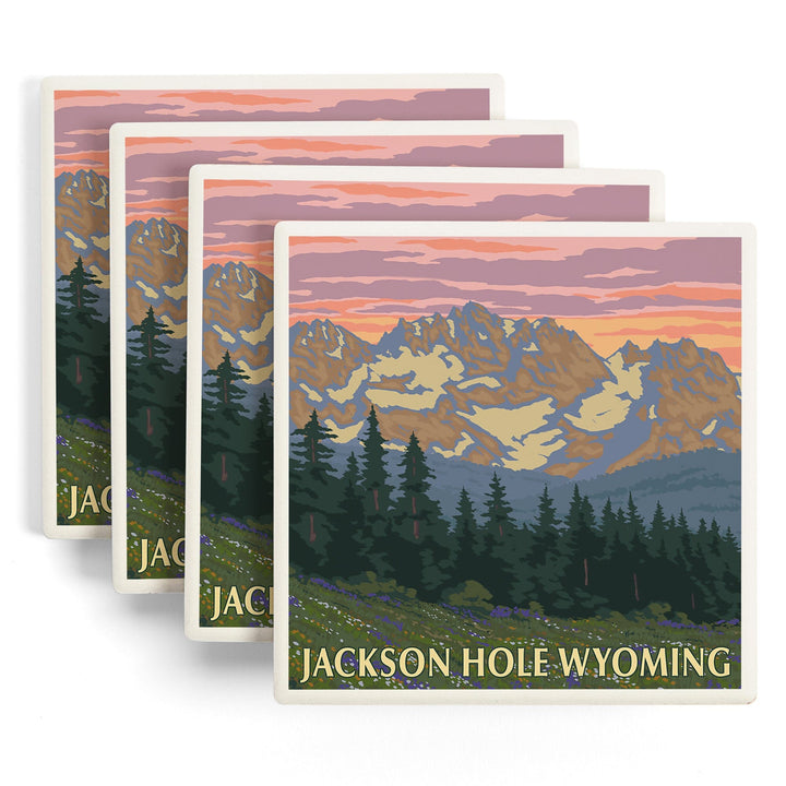 Jackson Hole, Wyoming, Spring Flowers, Coasters Coasters Lantern Press 