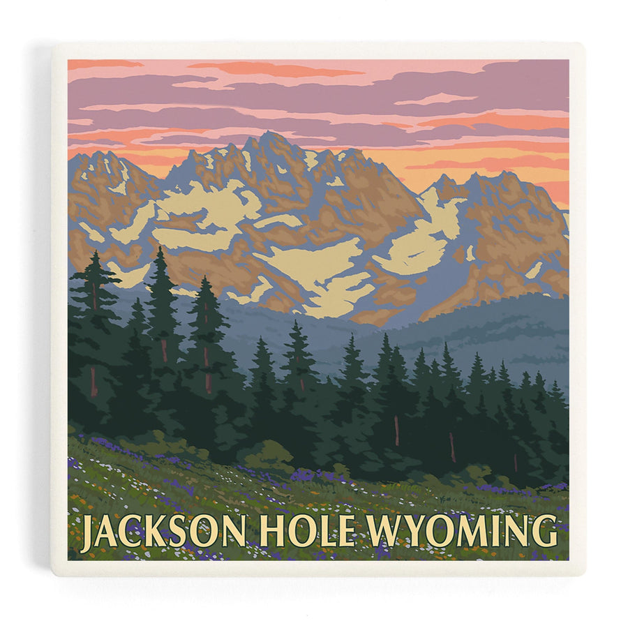 Jackson Hole, Wyoming, Spring Flowers, Coasters Coasters Lantern Press 