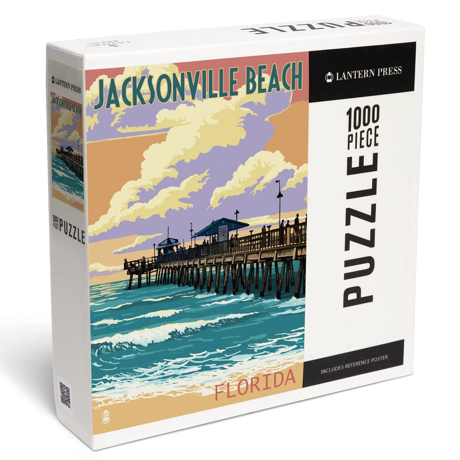 Jacksonville Beach, Florida, Pier and Sunset, Jigsaw Puzzle Puzzle Lantern Press 