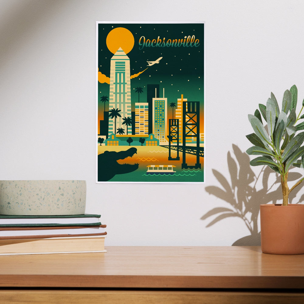 Jacksonville, Florida, Retro Skyline Chromatic Series, Art & Giclee Prints Art Lantern Press 