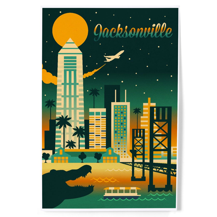 Jacksonville, Florida, Retro Skyline Chromatic Series, Art & Giclee Prints Art Lantern Press 