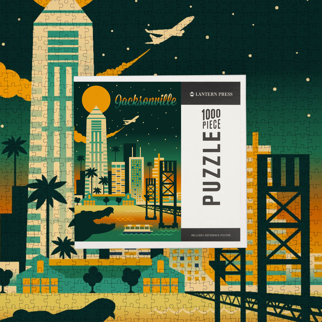 Jacksonville, Florida, Retro Skyline Chromatic Series, Jigsaw Puzzle Puzzle Lantern Press 