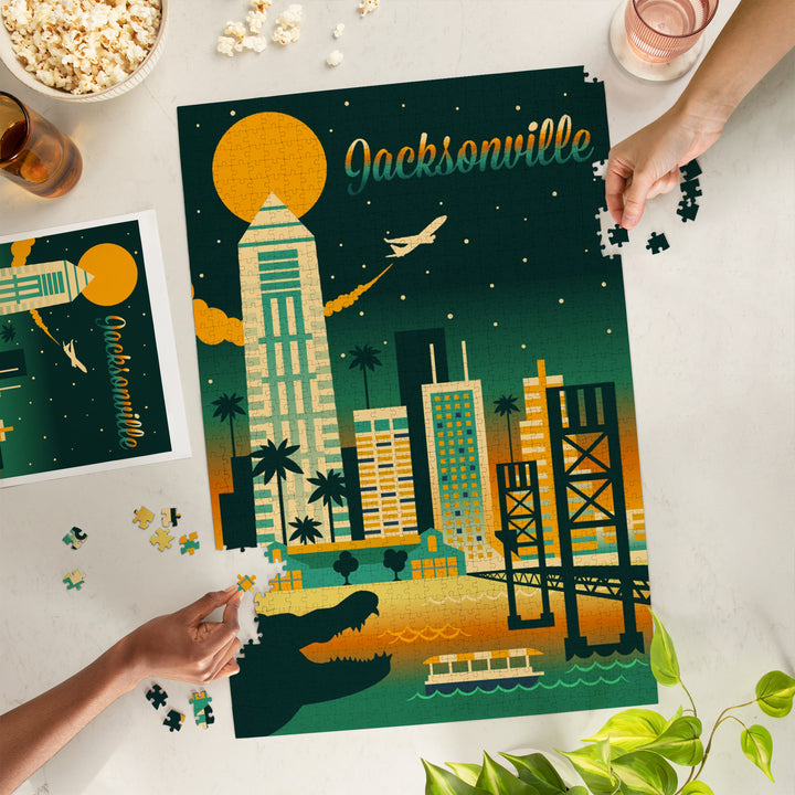 Jacksonville, Florida, Retro Skyline Chromatic Series, Jigsaw Puzzle Puzzle Lantern Press 