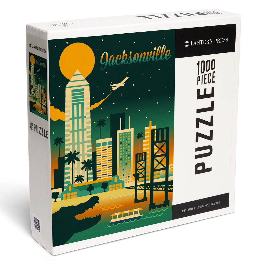 Jacksonville, Florida, Retro Skyline Chromatic Series, Jigsaw Puzzle Puzzle Lantern Press 