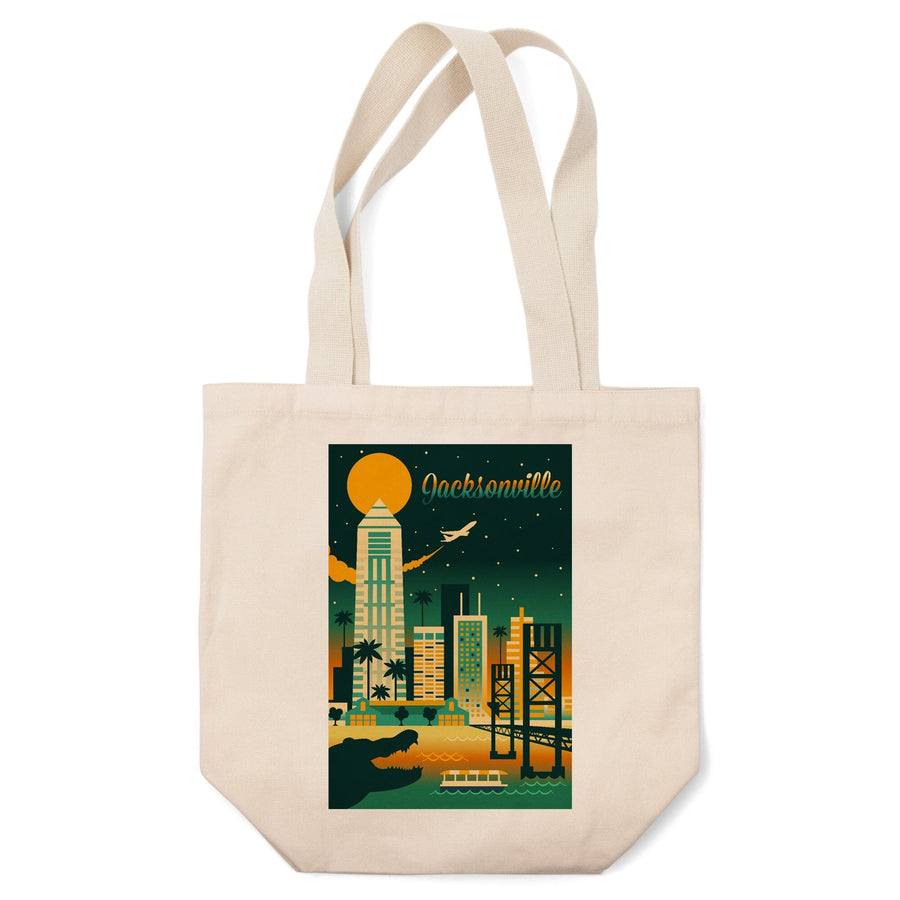 Jacksonville, Florida, Retro Skyline Chromatic Series, Lantern Press Artwork, Tote Bag Totes Lantern Press 