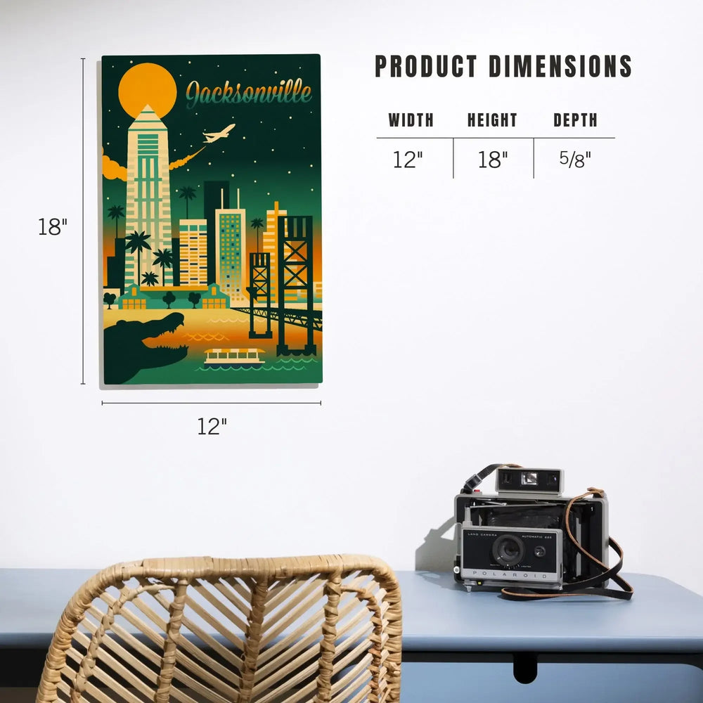 Jacksonville, Florida, Retro Skyline Chromatic Series, Lantern Press Artwork, Wood Signs and Postcards - Lantern Press