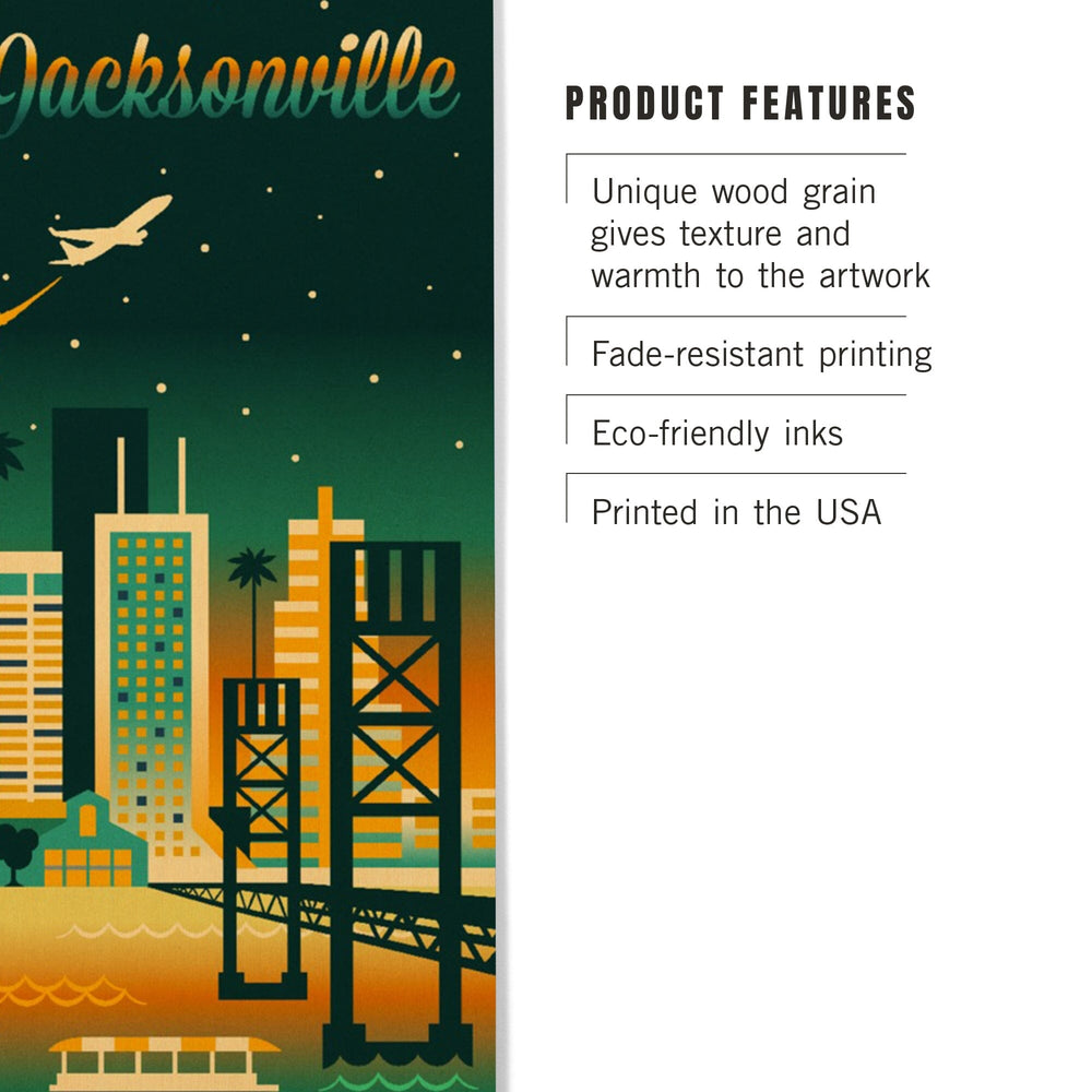 Jacksonville, Florida, Retro Skyline Chromatic Series, Lantern Press Artwork, Wood Signs and Postcards Wood Lantern Press 