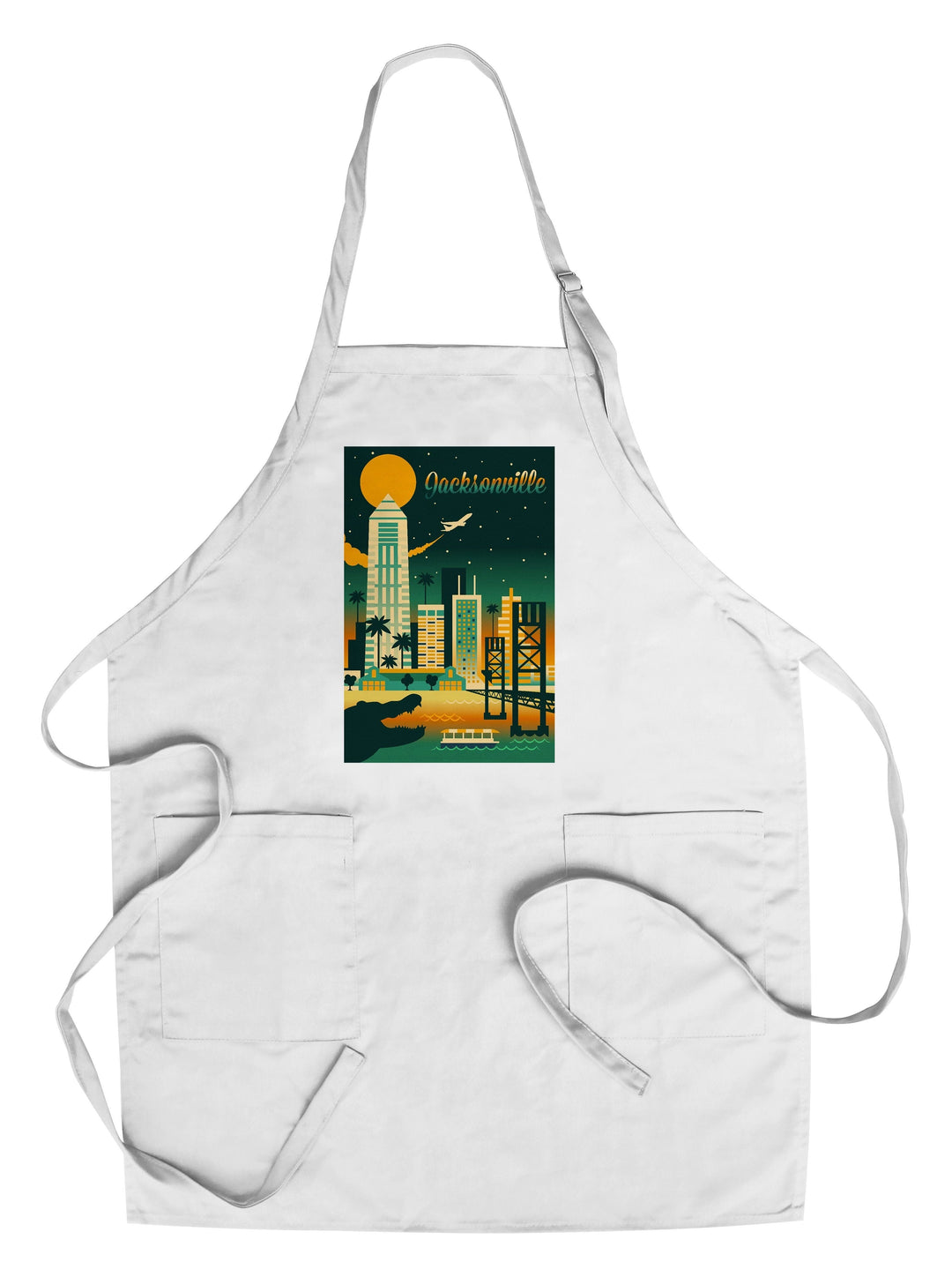 Jacksonville, Florida, Retro Skyline Chromatic Series, Organic Cotton Kitchen Tea Towels Kitchen Lantern Press Cotton Towel 