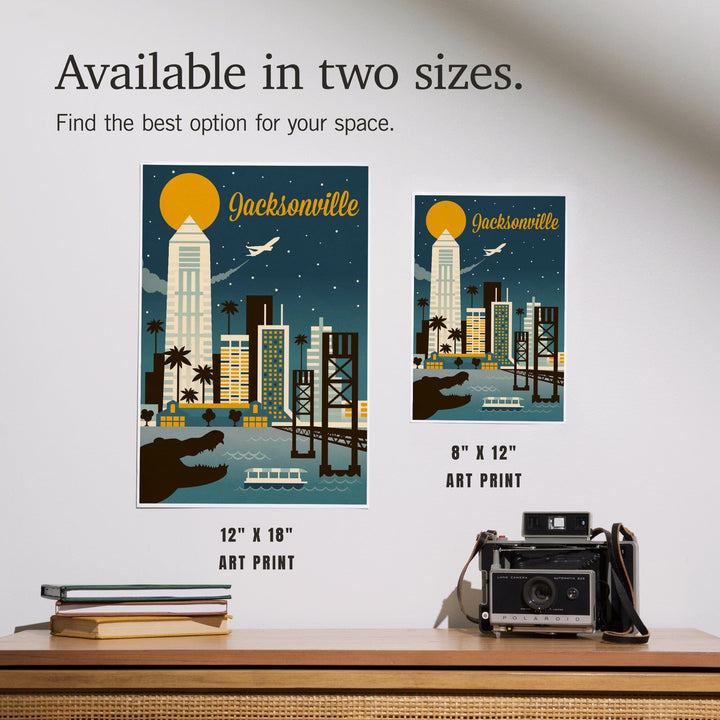 Jacksonville, Florida, Retro Skyline Series, Art & Giclee Prints - Lantern Press