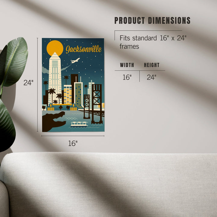 Jacksonville, Florida, Retro Skyline Series, Art & Giclee Prints Art Lantern Press 