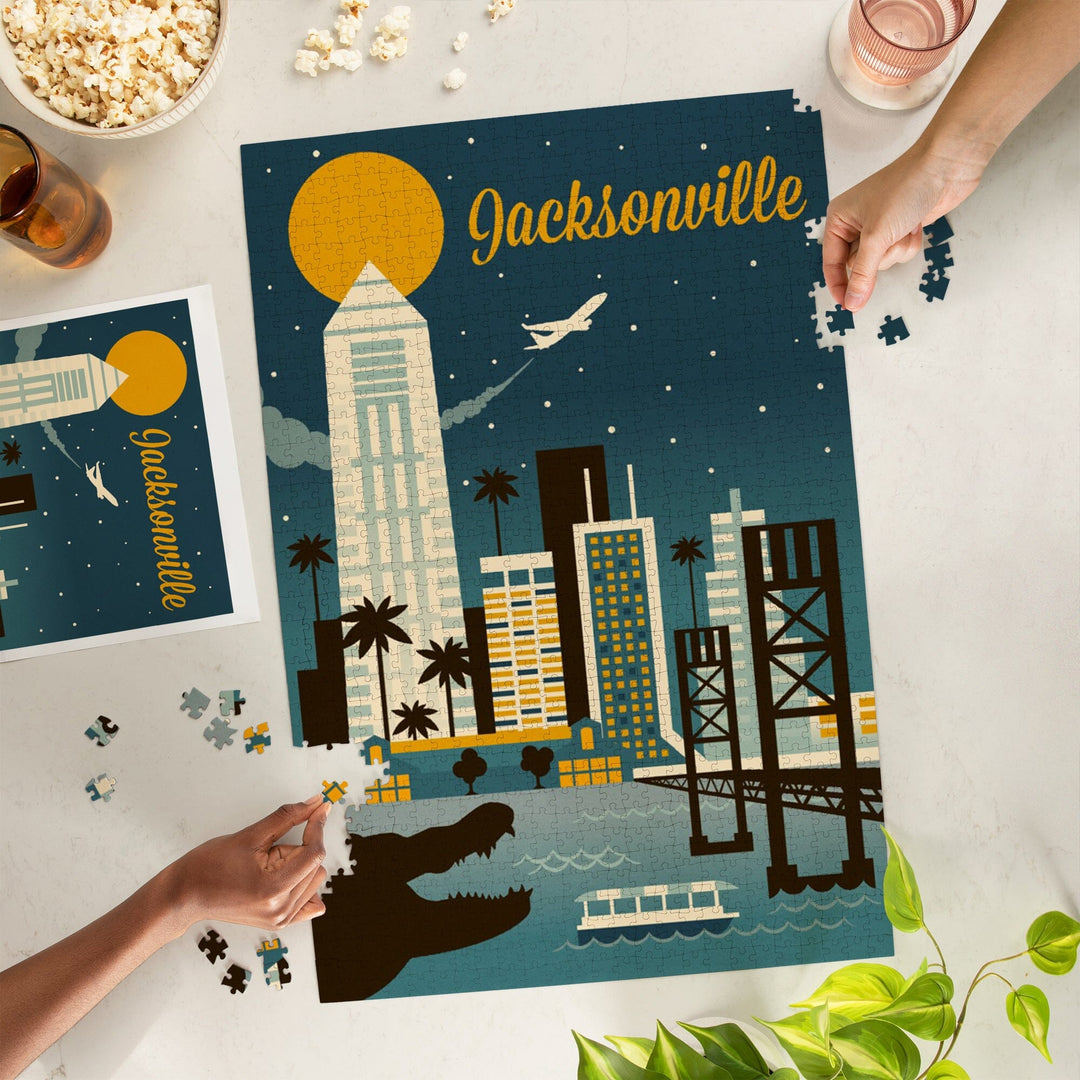 Jacksonville, Florida, Retro Skyline Series, Jigsaw Puzzle Puzzle Lantern Press 