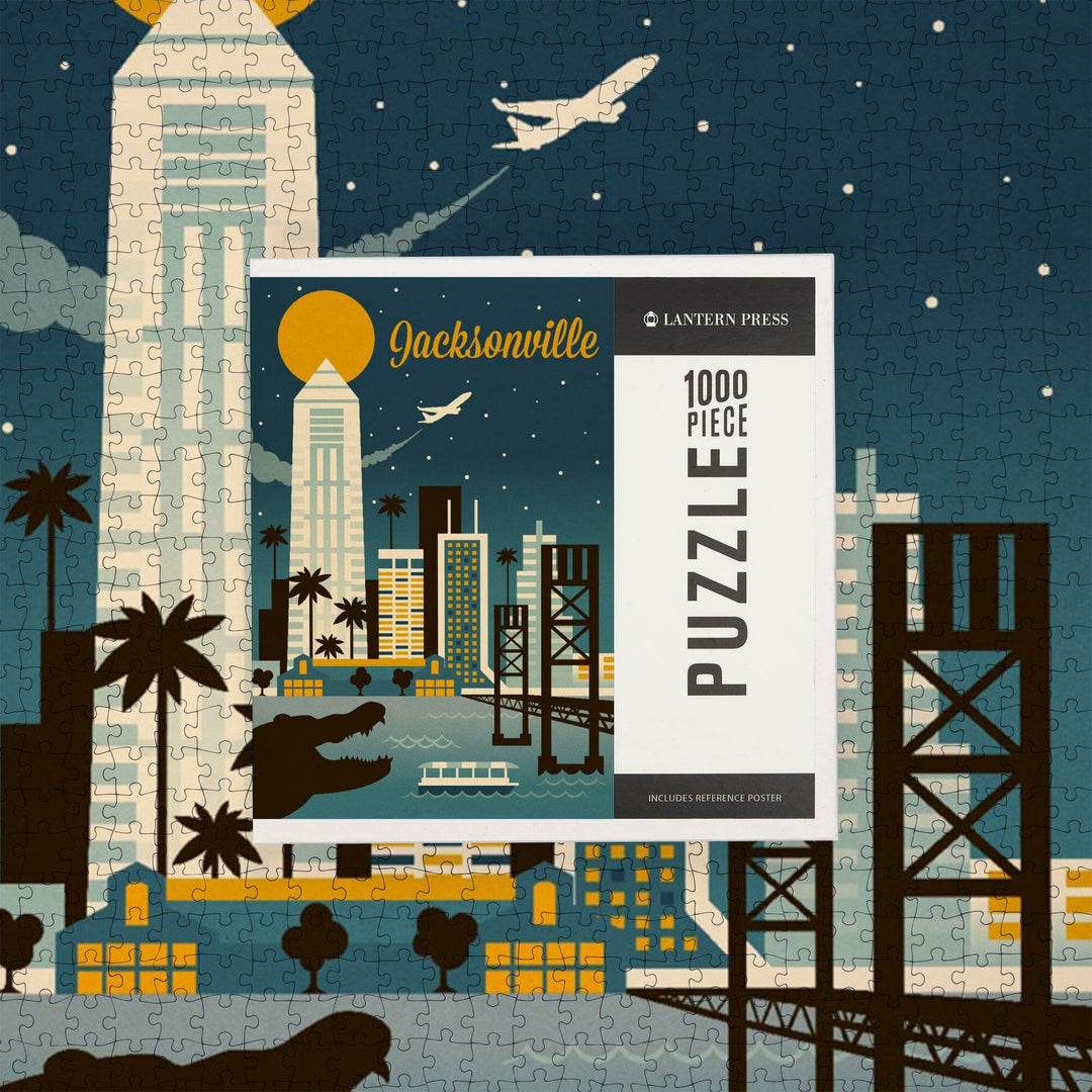 Jacksonville, Florida, Retro Skyline Series, Jigsaw Puzzle Puzzle Lantern Press 