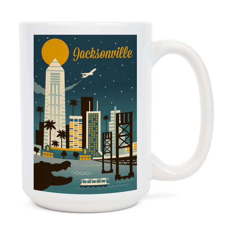 Jacksonville, Florida, Retro Skyline Series, Lantern Press Artwork, Ceramic Mug Mugs Lantern Press 