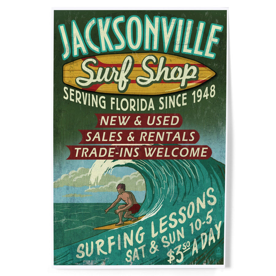 Jacksonville, Florida, Surf Shop Vintage Sign, Art & Giclee Prints Art Lantern Press 