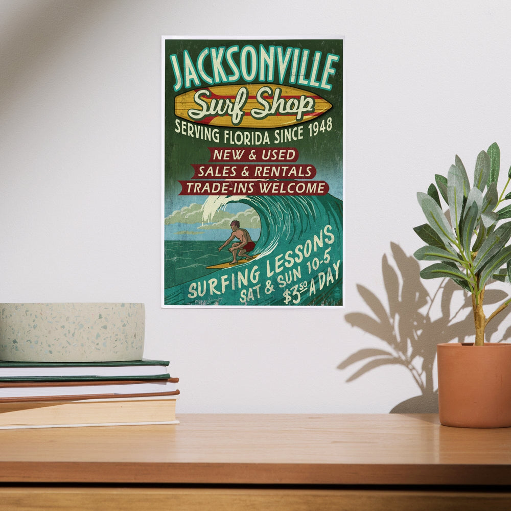 Jacksonville, Florida, Surf Shop Vintage Sign, Art & Giclee Prints Art Lantern Press 