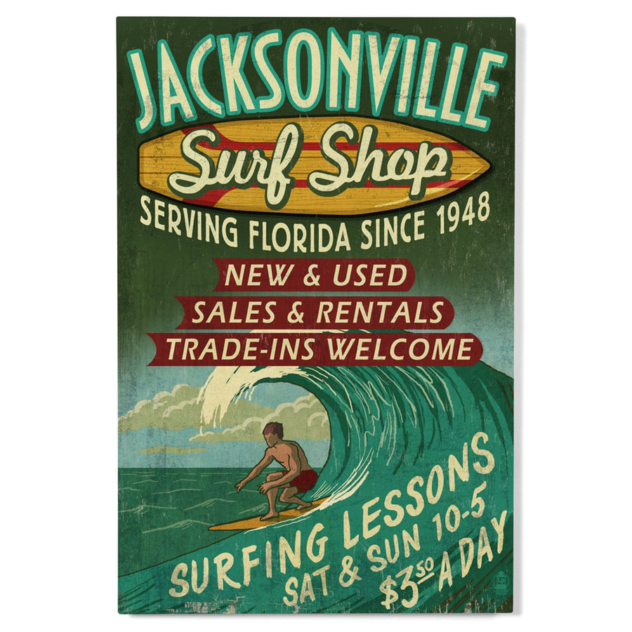 Jacksonville, Florida, Surf Shop Vintage Sign, Lantern Press Poster, Wood Signs and Postcards Wood Lantern Press 