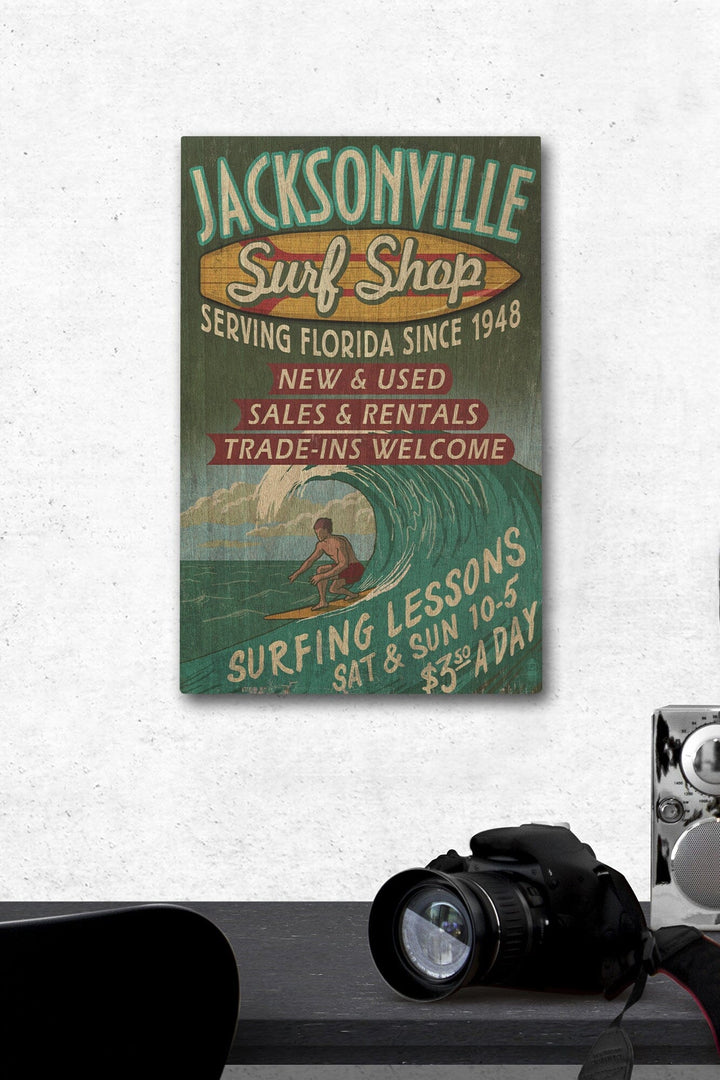 Jacksonville, Florida, Surf Shop Vintage Sign, Lantern Press Poster, Wood Signs and Postcards Wood Lantern Press 12 x 18 Wood Gallery Print 