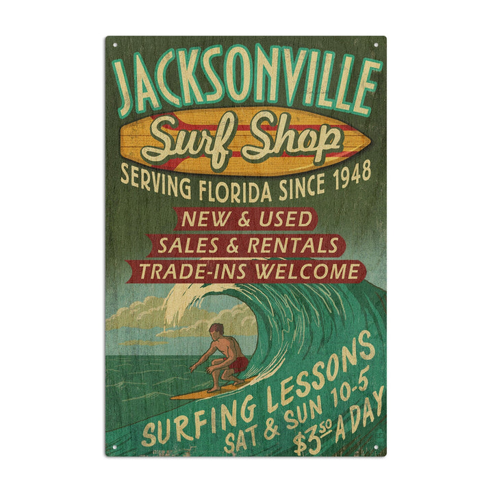 Jacksonville, Florida, Surf Shop Vintage Sign, Lantern Press Poster, Wood Signs and Postcards Wood Lantern Press 6x9 Wood Sign 