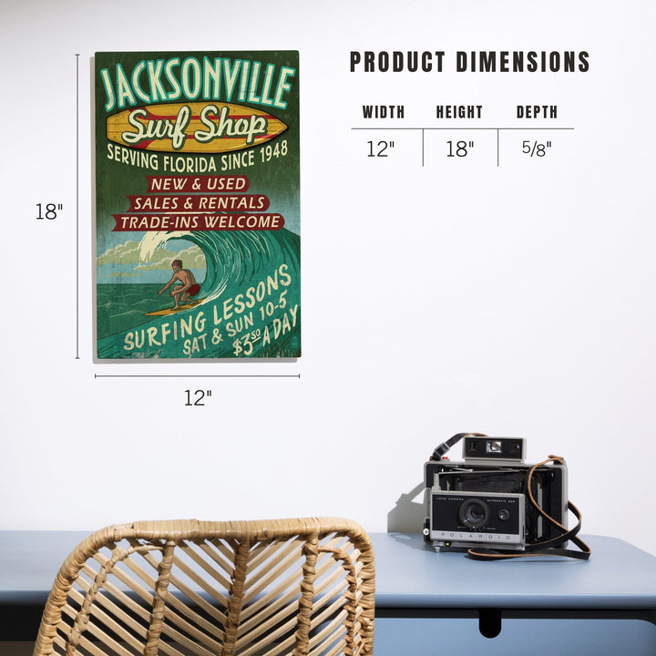 Jacksonville, Florida, Surf Shop Vintage Sign, Lantern Press Poster, Wood Signs and Postcards Wood Lantern Press 