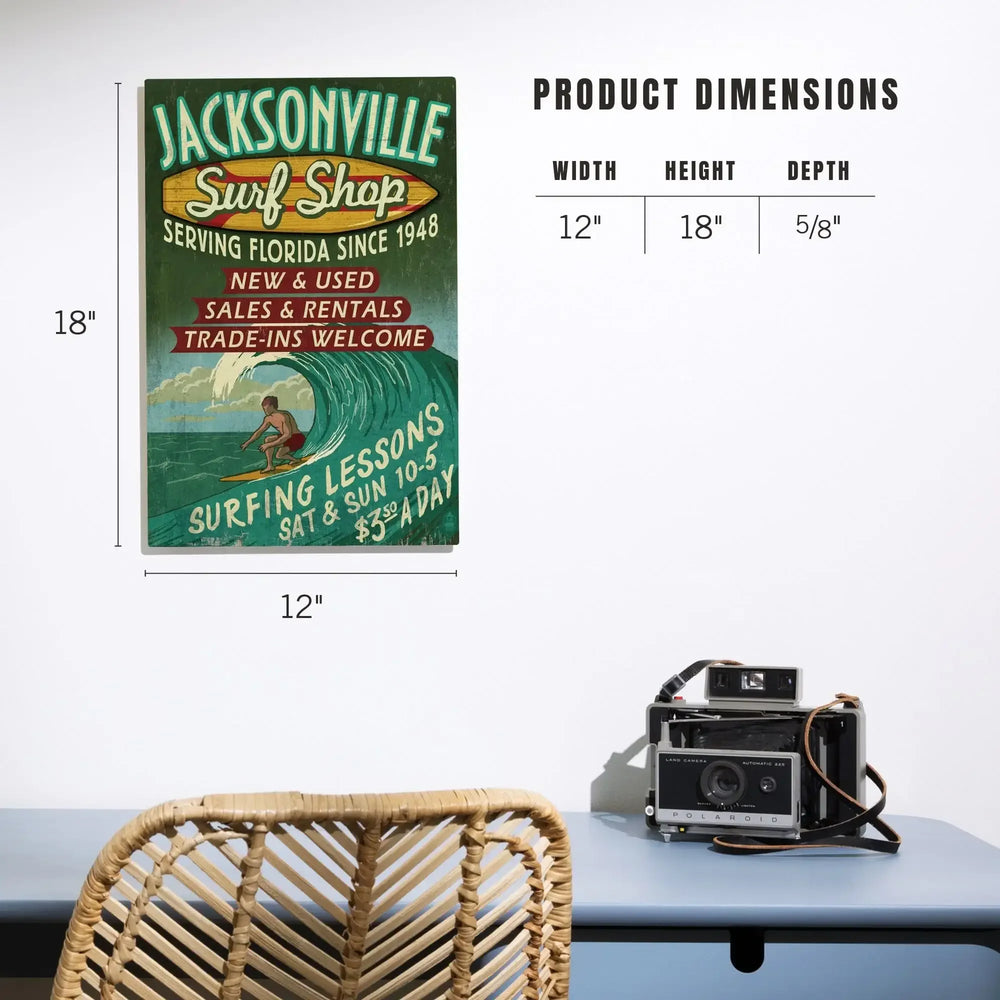 Jacksonville, Florida, Surf Shop Vintage Sign, Lantern Press Poster, Wood Signs and Postcards - Lantern Press