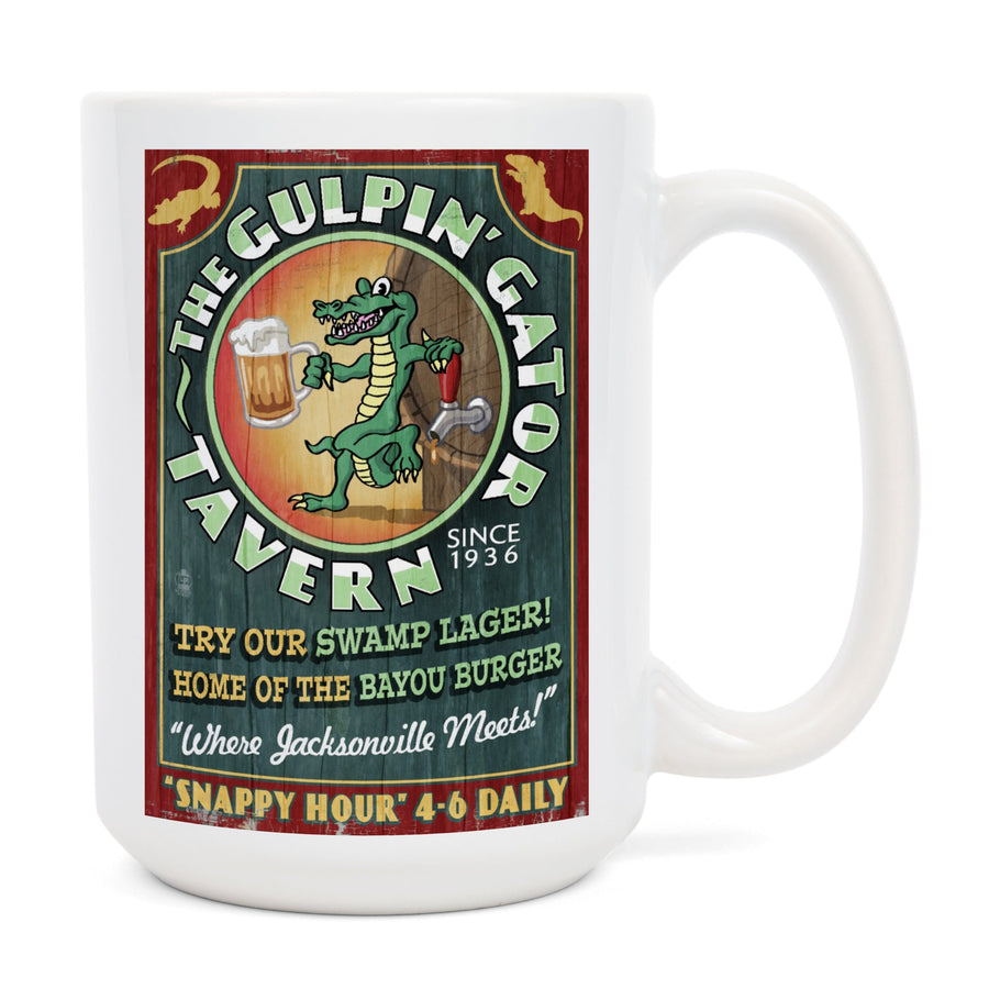 Jacksonville, Florida, The Gulpin Gator Tavern, Vintage Sign, Lantern Press Artwork, Ceramic Mug Mugs Lantern Press 
