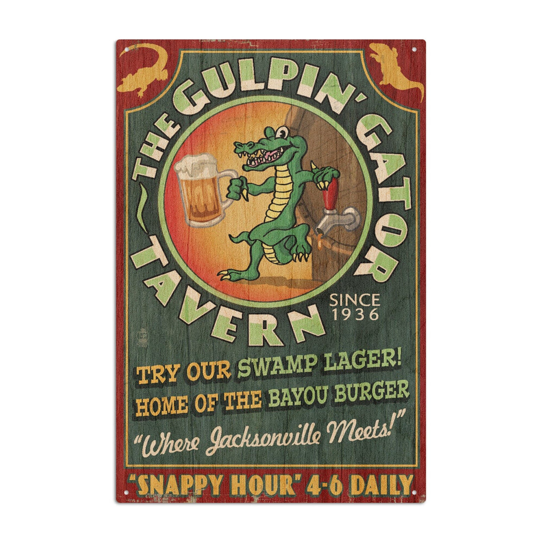 Jacksonville, Florida, The Gulpin Gator Tavern, Vintage Sign, Lantern Press Artwork, Wood Signs and Postcards Wood Lantern Press 10 x 15 Wood Sign 