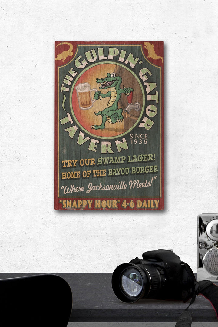 Jacksonville, Florida, The Gulpin Gator Tavern, Vintage Sign, Lantern Press Artwork, Wood Signs and Postcards Wood Lantern Press 12 x 18 Wood Gallery Print 