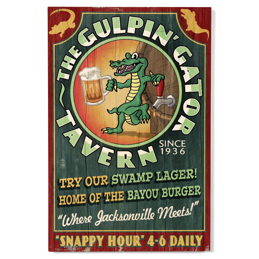 Jacksonville, Florida, The Gulpin Gator Tavern, Vintage Sign, Lantern Press Artwork, Wood Signs and Postcards Wood Lantern Press 