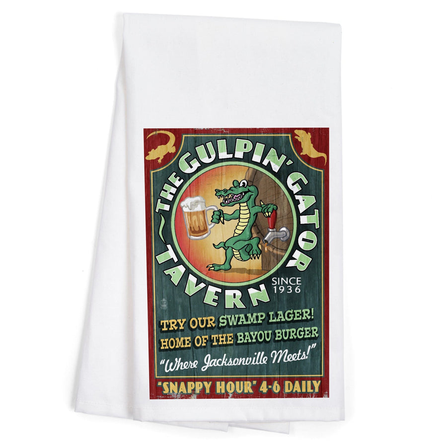 Jacksonville, Florida, The Gulpin Gator Tavern, Vintage Sign, Organic Cotton Kitchen Tea Towels Kitchen Lantern Press 
