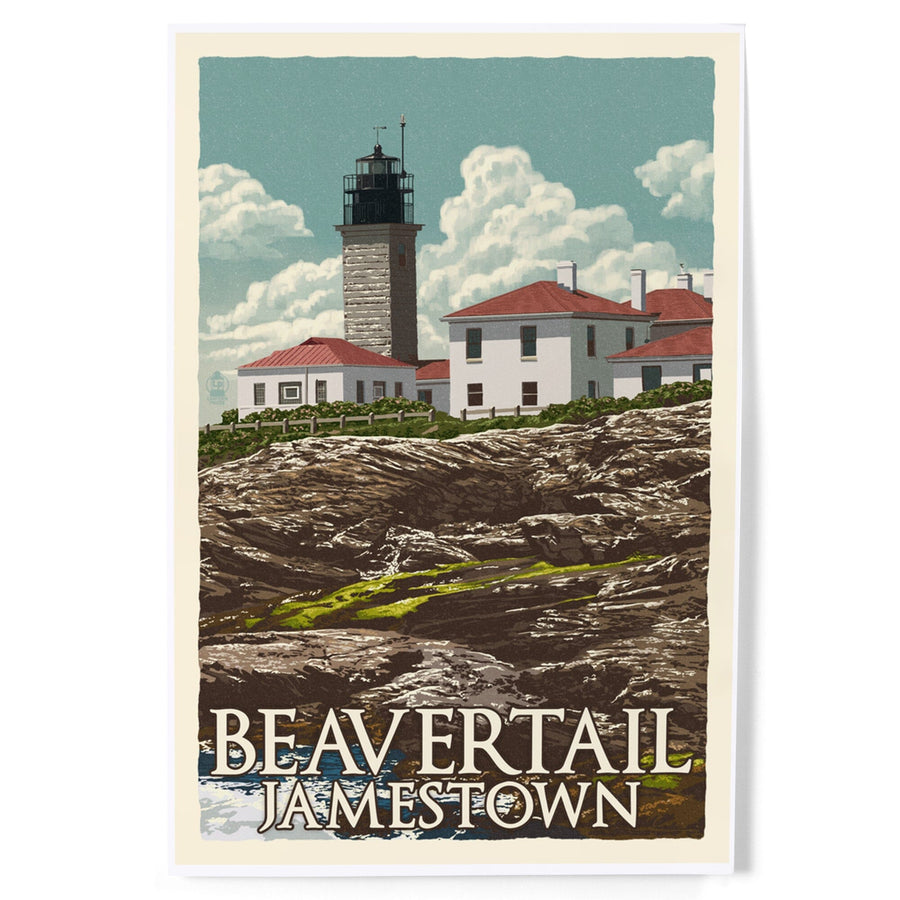 Jamestown, Rhode Island, Beavertail Lighthouse, Letterpress, Art & Giclee Prints Art Lantern Press 