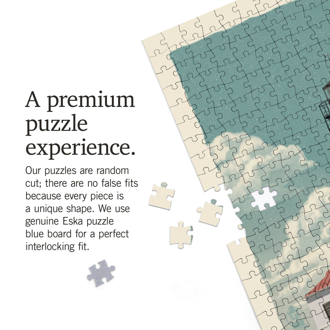 Jamestown, Rhode Island, Beavertail Lighthouse, Letterpress, Jigsaw Puzzle Puzzle Lantern Press 
