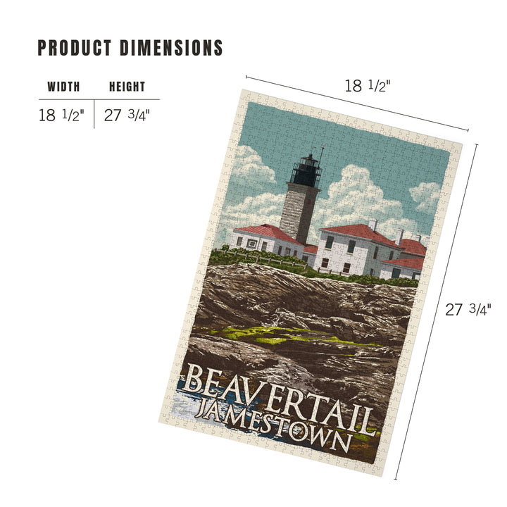 Jamestown, Rhode Island, Beavertail Lighthouse, Letterpress, Jigsaw Puzzle Puzzle Lantern Press 