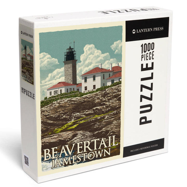Jamestown, Rhode Island, Beavertail Lighthouse, Letterpress, Jigsaw Puzzle Puzzle Lantern Press 