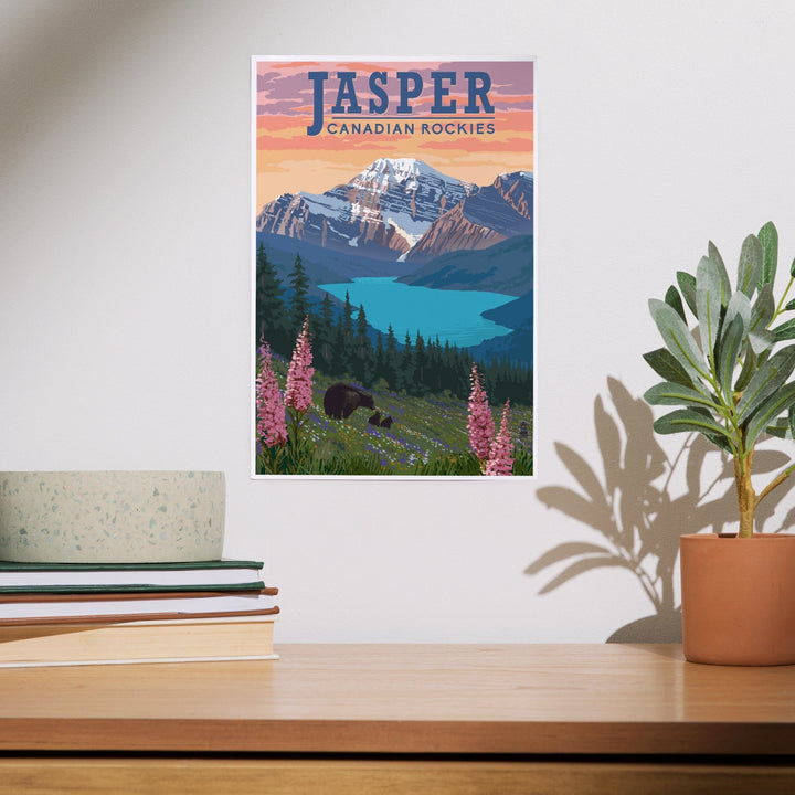 Jasper, Canada, Bear and Spring Flowers, Art & Giclee Prints Art Lantern Press 
