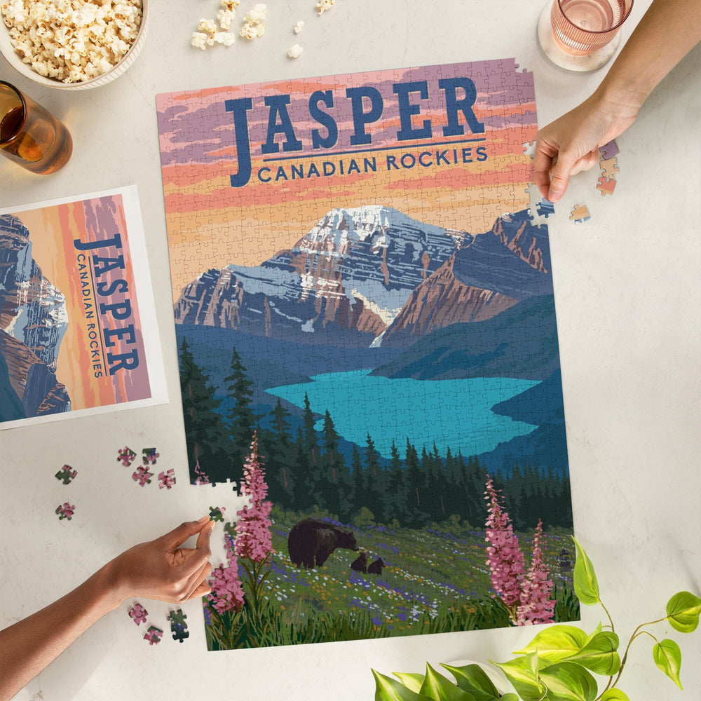 Jasper, Canada, Bear and Spring Flowers, Jigsaw Puzzle Puzzle Lantern Press 