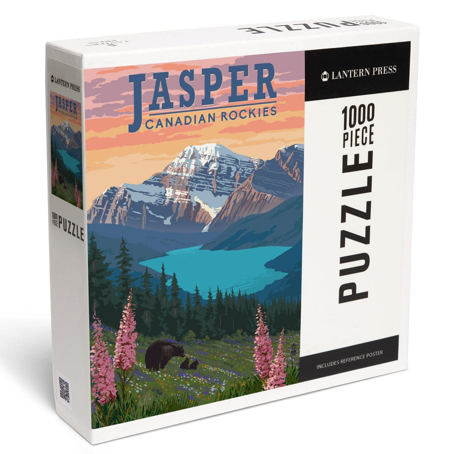 Jasper, Canada, Bear and Spring Flowers, Jigsaw Puzzle Puzzle Lantern Press 