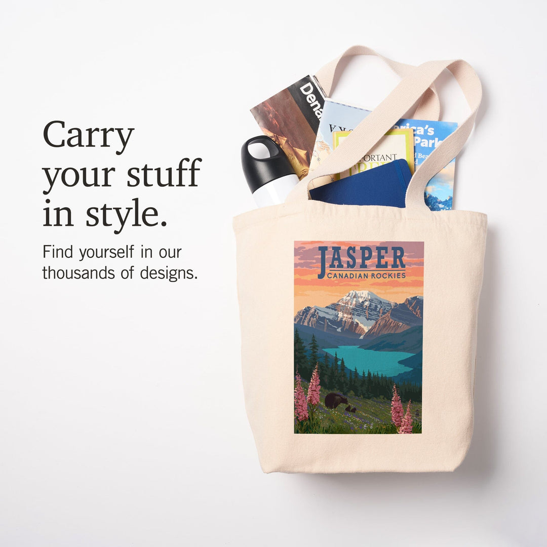 Jasper, Canada, Bear and Spring Flowers, Tote Bag Totes Lantern Press 
