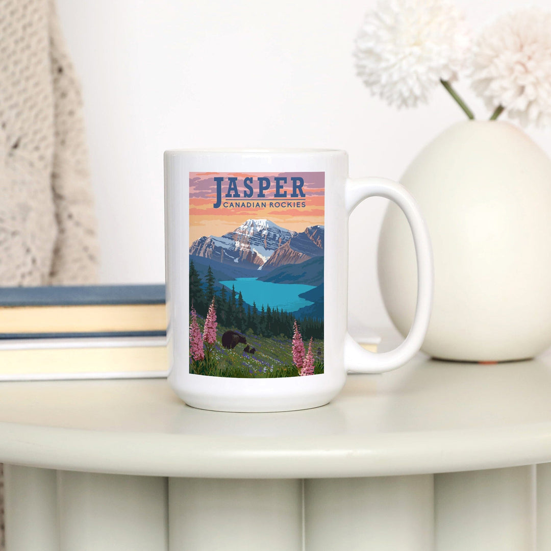 Jasper, Canada, Bear & Spring Flowers, Lantern Press Artwork, Ceramic Mug Mugs Lantern Press 